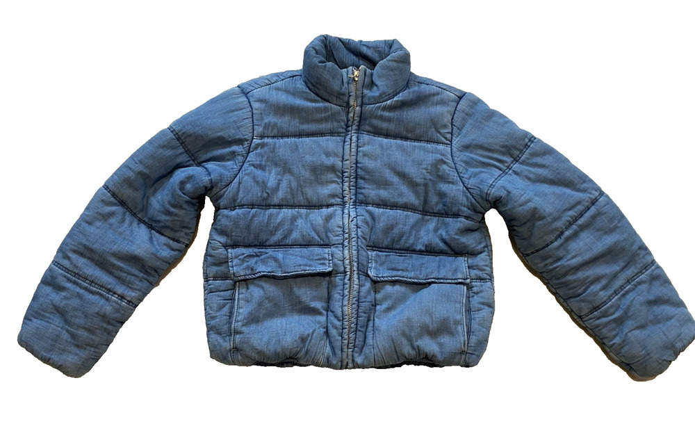 Gap Womens Oversized Denim Puffer Jacket Size XS Light Indigo Preppy Minimalist